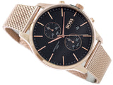 Hugo Boss Associate Black Dial Rose Gold Mesh Bracelet Watch for Men - 1513806 Authentic Buy Shop Now