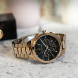 Michael Kors Lennox Chronograph Black Dial Rose Gold Steel Strap Watch For Men - MK9119 Authentic Buy Shop Now