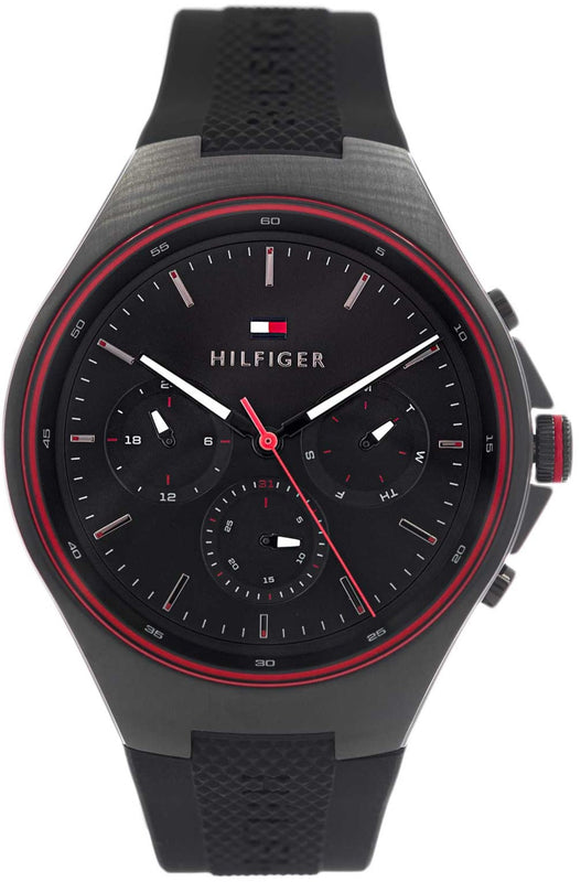 Tommy Hilfiger Justin Black Dial Black Rubber Strap Watch For Men - 1792056 Authentic Buy Shop Now