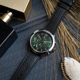 Tommy Hilfiger Asher Chronograph Green Dial Black Leather Strap Watch For Men - 1791856 Authentic Buy Shop Now