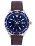 Versace Hellenyium GMT Blue Dial Brown Leather Strap Watch for Men - V11080017 Authentic Buy Shop Now