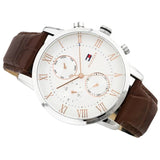 Tommy Hilfiger Kane Chronograph White Dial Brown Leather Strap Watch for Men - 1791400 Authentic Buy Shop Now