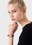 Emporio Armani Two-Hand Analog White Dial Red Leather Strap Watch For Women - AR11532 Authentic Buy Shop Now