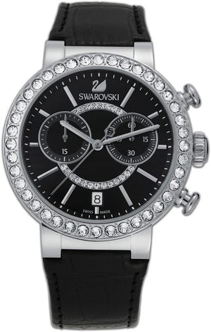 Swarovski Citra Sphere Chronograph Black Dial Black Leather Strap Watch for Women - 5027131 Authentic Buy Shop Now
