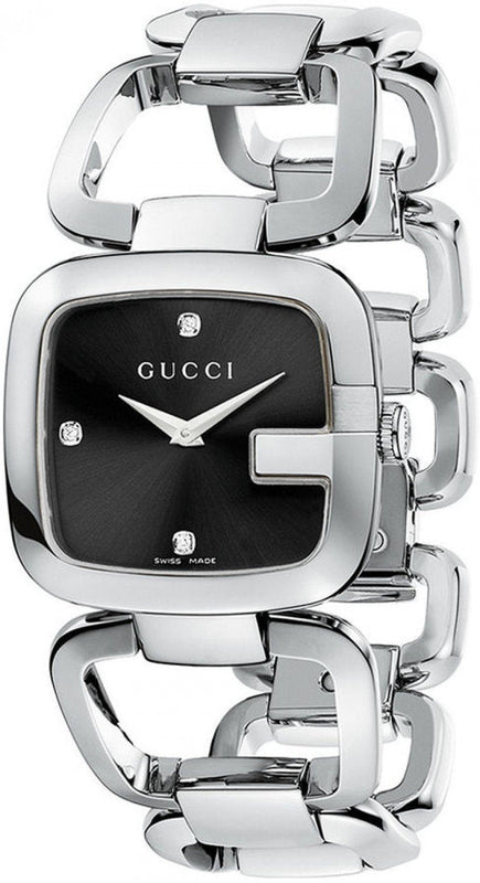 Gucci G Gucci Diamonds Black Dial Silver Steel Strap Watch For Women - YA125406 Authentic Buy Shop Now