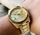 Fossil Boyfriend Gold Dial Gold Steel Strap Watch for Women - ES3884 Authentic Buy Shop Now