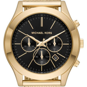Michael Kors Slim Runway Chronograph Black Dial Gold Mesh Strap Watch For Men - MK9057 Authentic Buy Shop Now