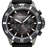 Emporio Armani Diver Chronograph Black Dial Black Silicon Strap Watch For Men - AR11515 Authentic Buy Shop Now