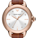 Emporio Armani Mia Quartz Silver Dial Brown Leather Strap Watch For Women - AR11525 Authentic Buy Shop Now