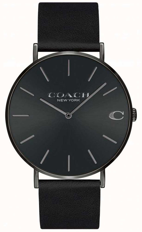 Coach Charles Black Dial Black Leather Strap Watch for Men - 14602434 Authentic Buy Shop Now