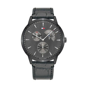 Tommy Hilfiger Brad Chronograph Quartz Grey Dial Grey Leather Strap Watch For Men - 1710388 Authentic Buy Shop Now