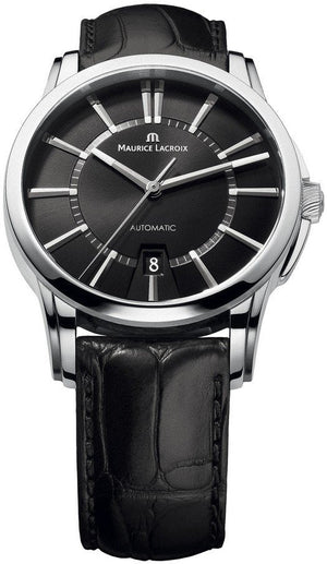 Maurice Lacroix Pontos Date Automatic Black Dial Black Leather Strap Watch For Men - PT6148-SS001-330 Authentic Buy Shop Now