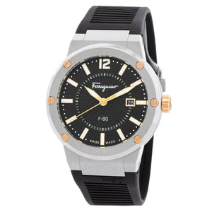 Salvatore Ferragamo F-80 Black Dial Black Rubber Strap Watch For Men - SFHY00120 Authentic Buy Shop Now