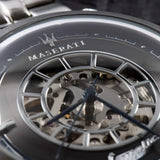 Maserati Ricordo Automatic Skeleton Silver Dial Silver Steel Strap Watch For Men - R8823133005 Authentic Buy Shop Now