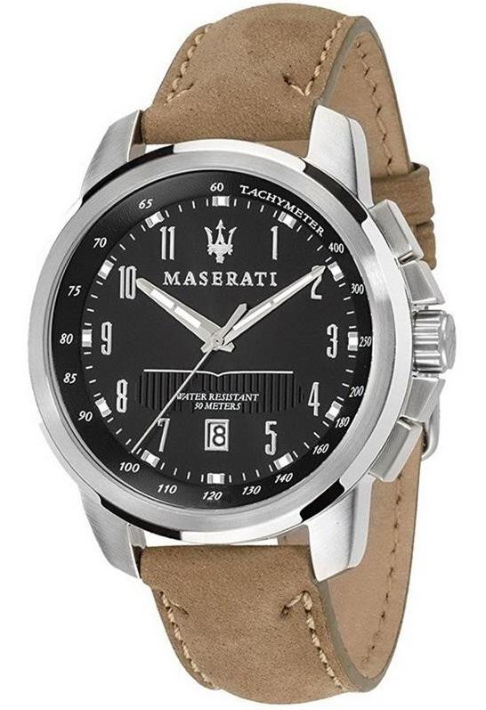 Maserati Successo Black Dial Beige Leather Strap Watch For Men - R8851121004 Authentic Buy Shop Now