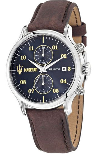 Maserati Epoca Chronograph Blue Dial Brown Leather Strap Watch For Men - R8871618001 Authentic Buy Shop Now