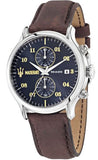 Maserati Epoca Chronograph Blue Dial Brown Leather Strap Watch For Men - R8871618001 Authentic Buy Shop Now