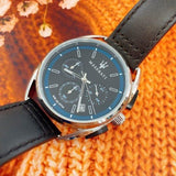 Maserati Trimarano Chronograph Black Dial Black Leather Strap Watch For Men - R8871632001 Authentic Buy Shop Now