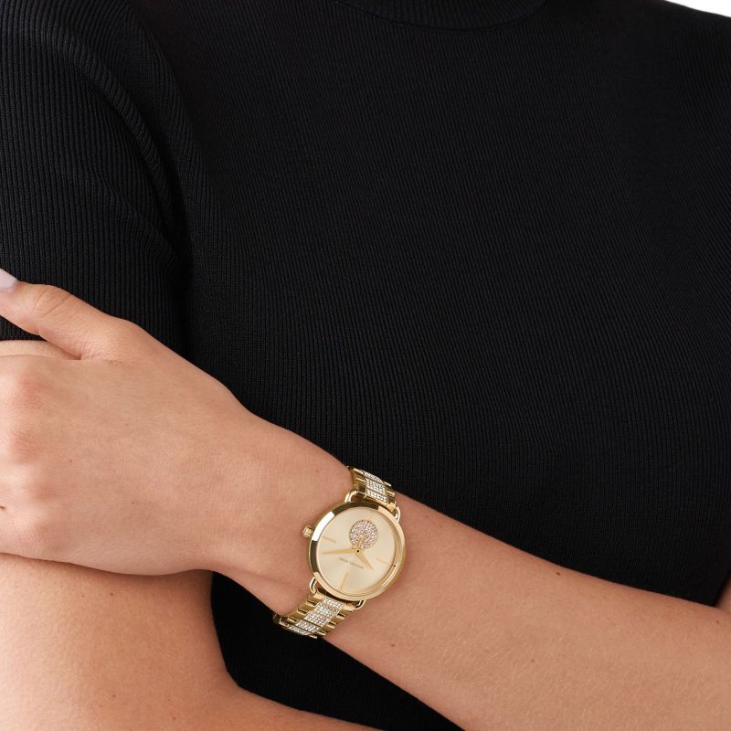 Michael Kors Portia Three-Hand Crystals Gold Dial Gold Steel Strap Watch for Women - MK4602 Authentic Buy Shop Now