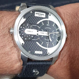 Diesel Mini Daddy Black Silver Dial Black Leather Strap Watch For Men - DZ7307 Authentic Buy Shop Now