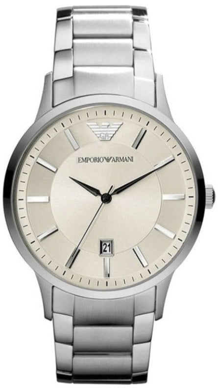 Emporio Armani Classic Quartz White Dial Silver Steel Strap Watch For Men - AR2430 Authentic Buy Shop Now