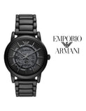 Emporio Armani Meccanico Skeleton Black Dial Black Steel Strap Watch For Men - AR60045 Authentic Buy Shop Now