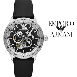 Emporio Armani Renato Chronograph Automatic Black Dial Black Leather Strap Watch For Men - AR60051 Authentic Buy Shop Now