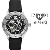 Emporio Armani Renato Chronograph Automatic Black Dial Black Leather Strap Watch For Men - AR60051 Authentic Buy Shop Now