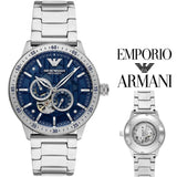 Emporio Armani Mario Chronograph Automatic Blue Dial Silver Steel Strap Watch For Men - AR60052 Authentic Buy Shop Now