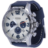 Fossil Nate Chronograph White Dial Blue Leather Strap Watch for Men - JR1480 Authentic Buy Shop Now