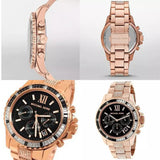 Michael Kors Everest Chronograph Black Dial Rose Gold Steel Strap Watch For Women - MK5875 Authentic Buy Shop Now