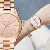 Michael Kors Slim Runway Pink Dial Two Tone Steel Strap Watch for Women - MK3493 Authentic Buy Shop Now