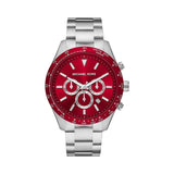 Michael Kors Layton Chronograph Red Dial Silver Steel Strap Watch For Men - MK8822 Authentic Buy Shop Now