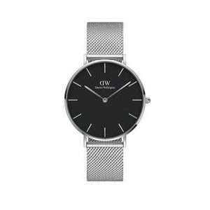 Daniel Wellington Petite Sterling Black Dial Silver Mesh Bracelet Watch For Women - DW00100304 Authentic Buy Shop Now