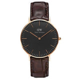 Daniel Wellington Classic York Black Dial Brown Leather Strap Watch For Women - DW00100140 Authentic Buy Shop Now