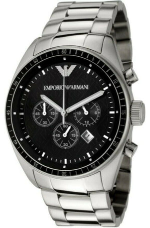 Emporio Armani Sportivo Chronograph Black Dial Silver Stainless Steel Watch For Men - AR0585 Authentic Buy Shop Now