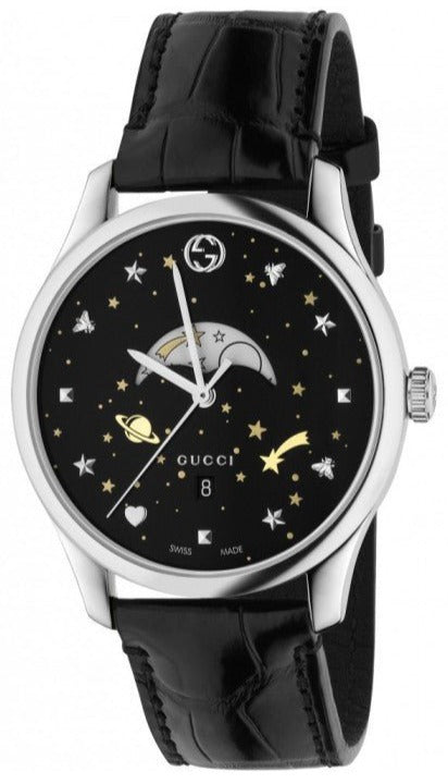 Gucci G-Timeless Moonphase Black Dial Black Leather Strap Watch For Men - YA126327 Authentic Buy Shop Now
