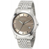 Gucci G Timeless Brown Dial Silver Steel Strap Watch For Women - YA126503 Authentic Buy Shop Now