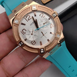 Guess Jet Setter White Dial Turquoise Silicone Strap Watch For Women - W0564L3 Authentic Buy Shop Now