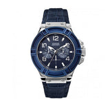 Guess Rigor Multifunction Chronograph Blue Dial Blue Leather Strap Watch For Men - W0040G7 Authentic Buy Shop Now