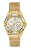 Guess Limelight Quartz Silver Dial Golden Leather Strap Watch For Women - W0775L2 Authentic Buy Shop Now