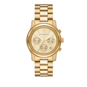 Michael Kors Runway Chronograph Gold Dial Gold Steel Strap Watch For Women - MK7323 Authentic Buy Shop Now