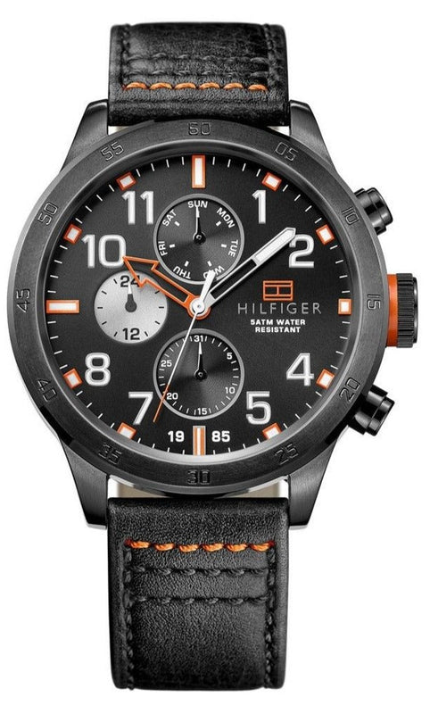 Tommy Hilfiger Trent Multifunction Black Dial Black Leather Strap Watch for Men - 1791136 Authentic Buy Shop Now