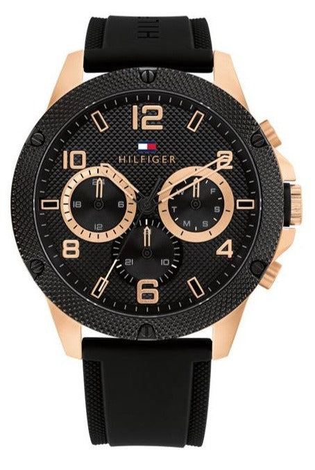 Tommy Hilfiger Blaze Multifunction Black Dial Black Rubber Strap Watch For Men - 1792028 Authentic Buy Shop Now