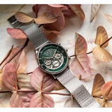 Tommy Hilfiger Legend Chronograph Green Dial Silver Mesh Bracelet Watch For Men - 1710567 Authentic Buy Shop Now