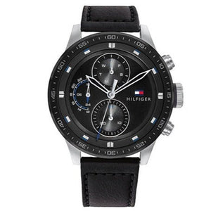 Tommy Hilfiger Trent Chronograph Quartz Black Dial Black Leather Strap Watch For Men - 1791810 Authentic Buy Shop Now