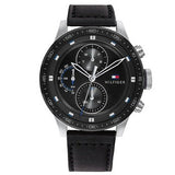 Tommy Hilfiger Trent Chronograph Quartz Black Dial Black Leather Strap Watch For Men - 1791810 Authentic Buy Shop Now