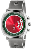 Gucci Grip Quartz Chronograph Red Dial Silver Steel Strap Watch For Men - YA157303 Authentic Buy Shop Now