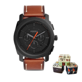 Fossil Machine Chronograph Black Dial Brown Leather Strap Watch for Men - FS5234 Authentic Buy Shop Now