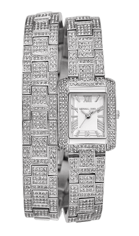 Michael Kors Emery Pave Double Wrap Crystals White Dial Silver Steel Strap Watch for Women - MK4836 Authentic Buy Shop Now